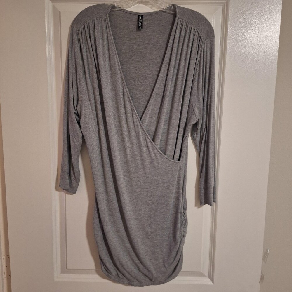 Lock & Love Ruched Wrap Surplice Tunic Top